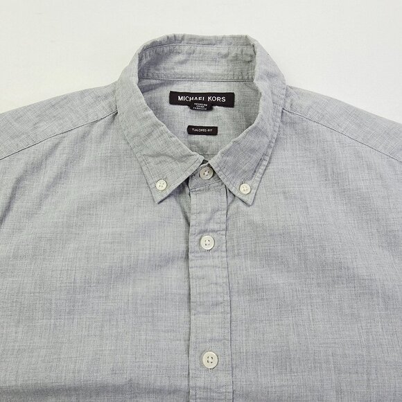 Michael Kors Tailored Fit Size Medium Mens Gray Button Down Long Sleeve Shirt - Picture 11 of 11